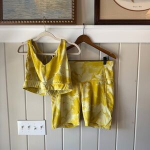 all in motion Yellow Marble Active Sports Bra & Biker Shorts Set, Size XXL
